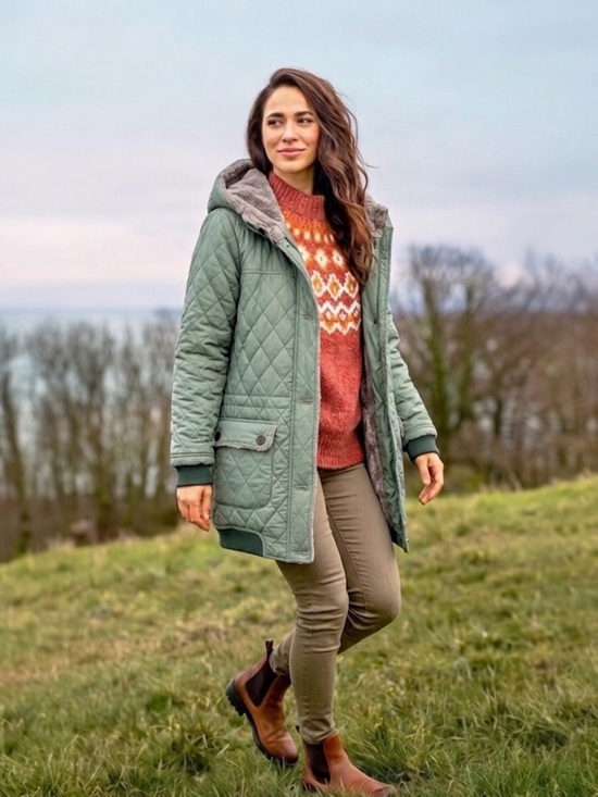 Vintage Jackets & Blazers - Korean Boutique Quilted Hooded Coat Faux Fur Green M Dongdaemun Adjustable Waist